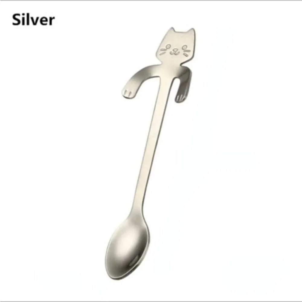 Cat Spoons Tea Spoons Stirrers Cup Hugging Kitty Cats Stainless Steel 2 PC Set